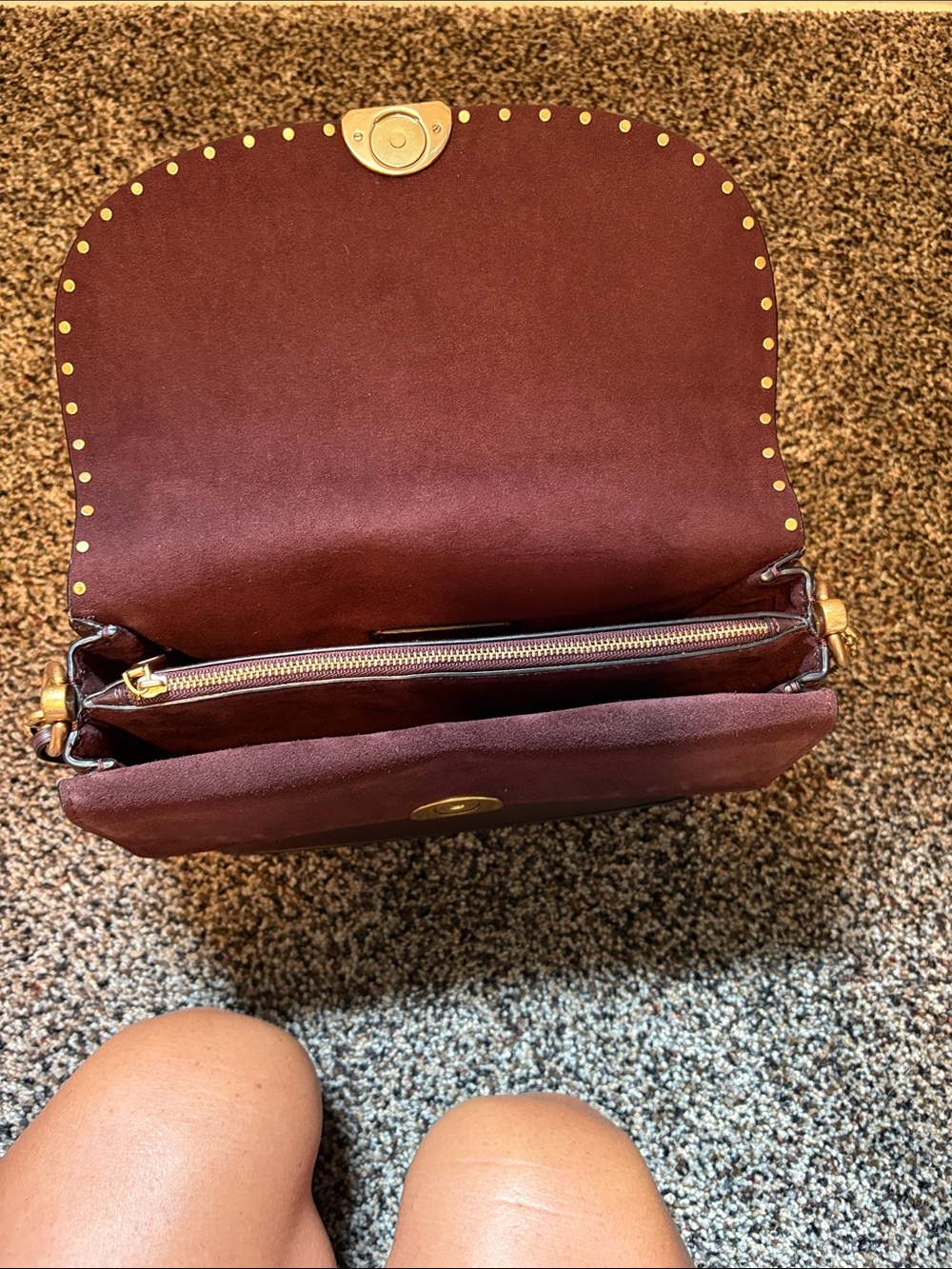 Coach Chocolate Leather Crossbody with Gold Chain Strap & Stud Trim - Picture 4 of 5